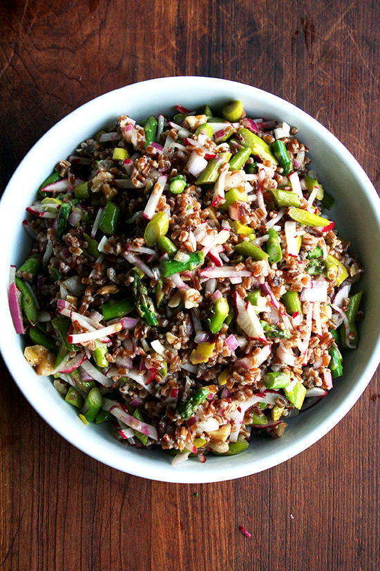In this wheat berry salad, wheat berries and walnuts combine with asparagus and radishes in an addictive, chewy, crunchy, colorful combination, a simple salad to herald the arrival of spring, which at last appears to be here to stay. // alexandracooks.com
