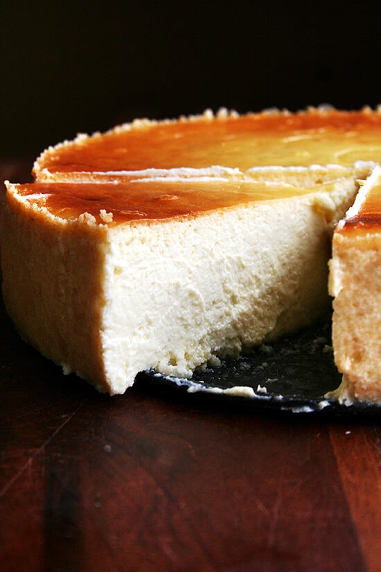 A slice of lemon-ricotta cheesecake.