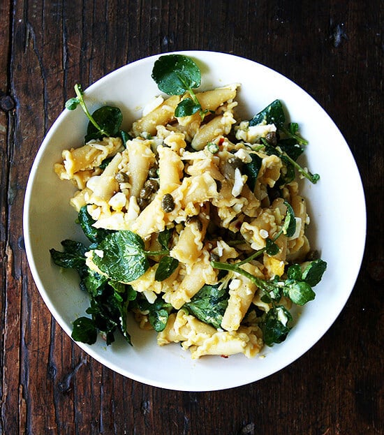 Campanelle with Hard-Boiled Eggs, Capers & Watercress - Alexandra's Kitchen