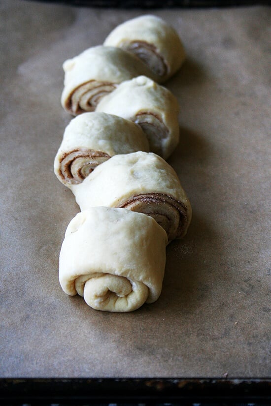 Cinnamon pull-apart bread, ready for the oven.