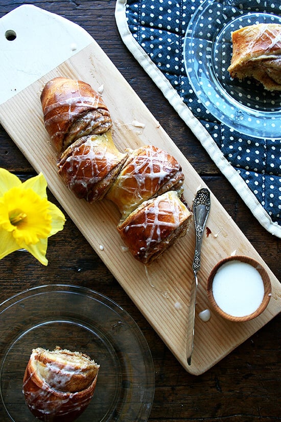 cinnamon pull-apart bread on a board.