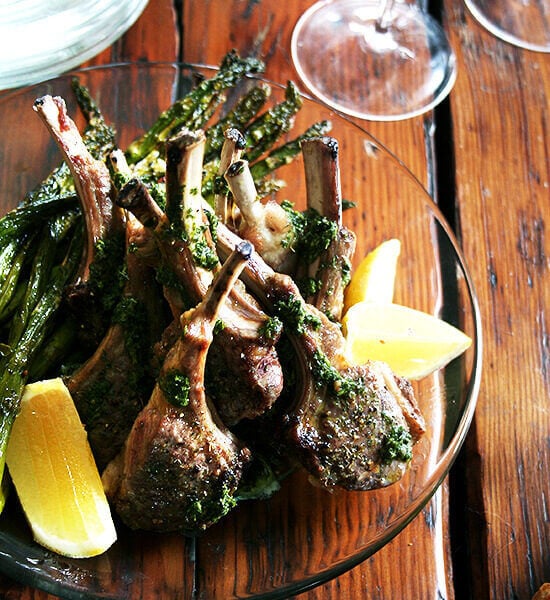 broiled lamb chops with Nigella Lawson's mint sauce