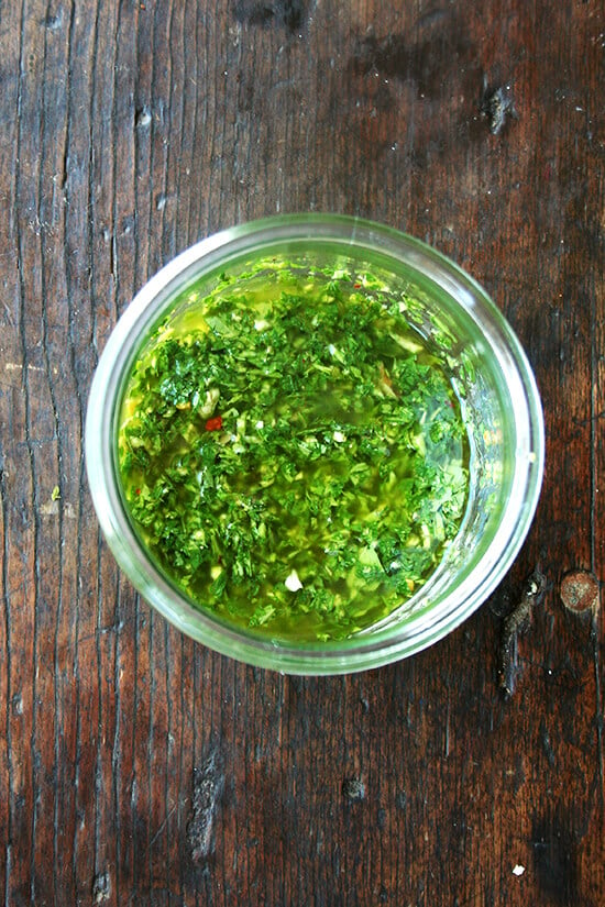 herb sauce in a jar