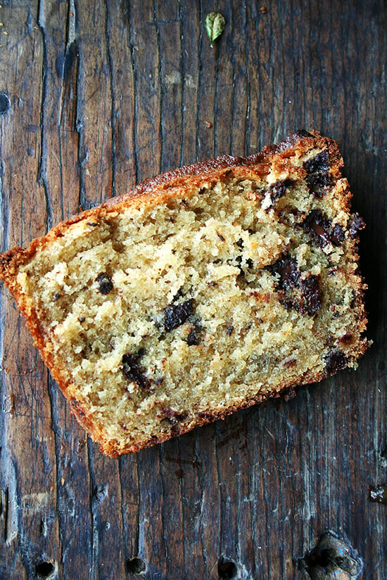 slice of orange coffee cake with chocolate