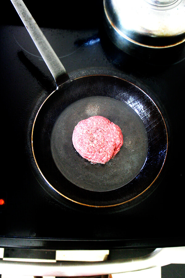 cooking the burger