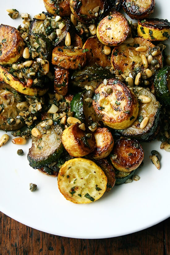 sauteed zucchini with mint, basil, and pine nuts