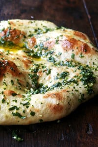 Naked pizza with herbs and garlic