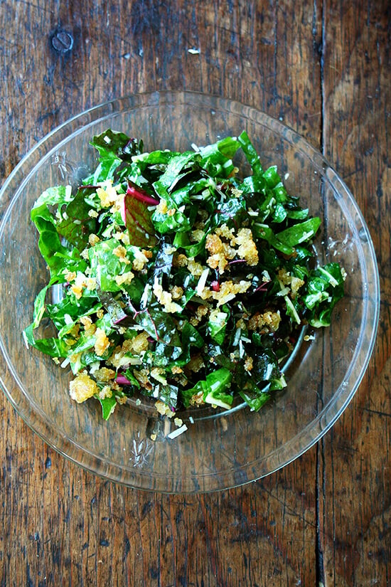 A plate of Swiss chard salad.