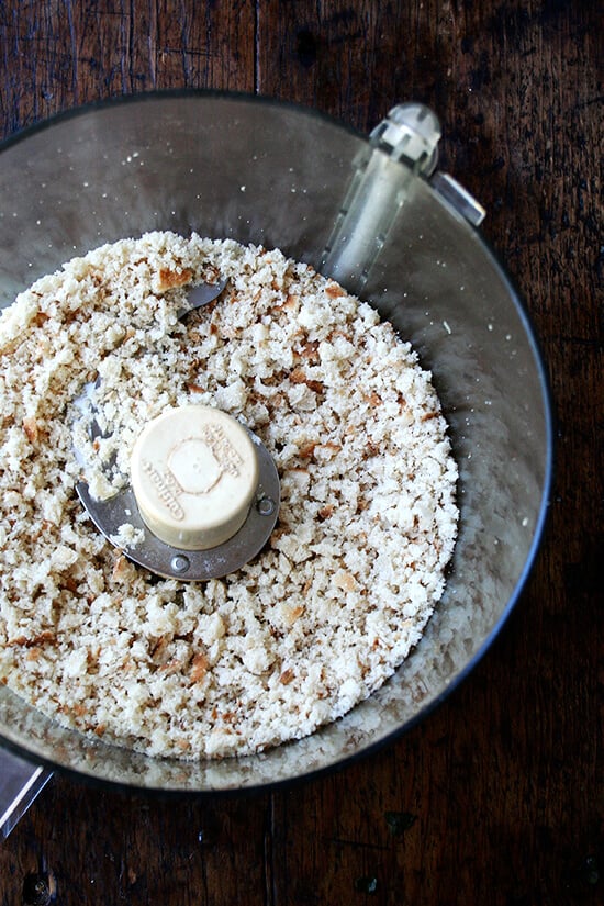 pulsed bread in a food processor