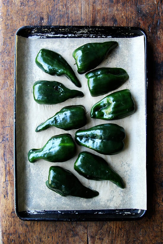 halved poblanos