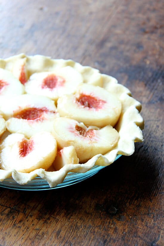 peeled peaches in shell