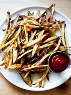 A pile of homemade oven fries.