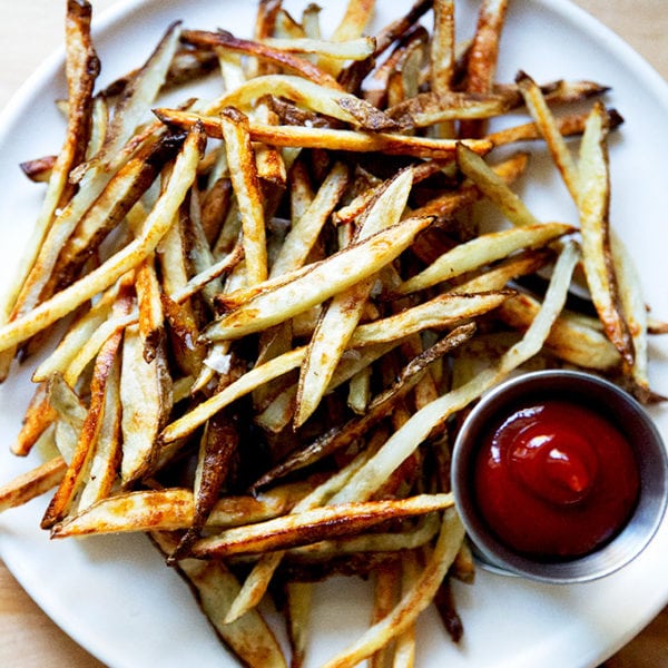 A pile of homemade oven fries.