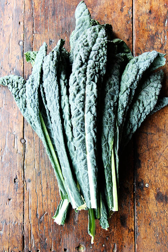 Kale on a cutting board. 