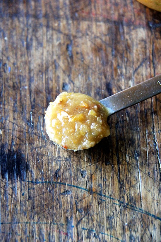 A spoonful of preserved lemon purée.