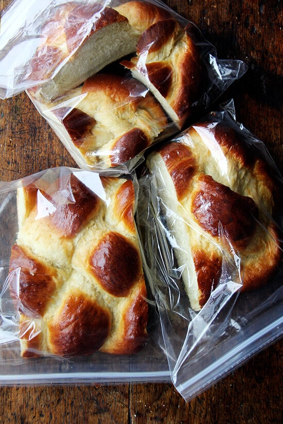 Bagged challah bread. 