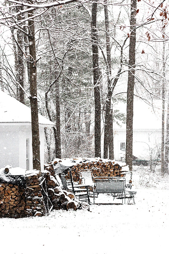 A snowy outdoor scene in Vermont. 