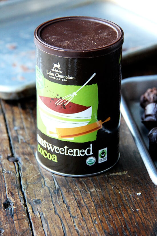 A tin of unsweetened cocoa powder. 