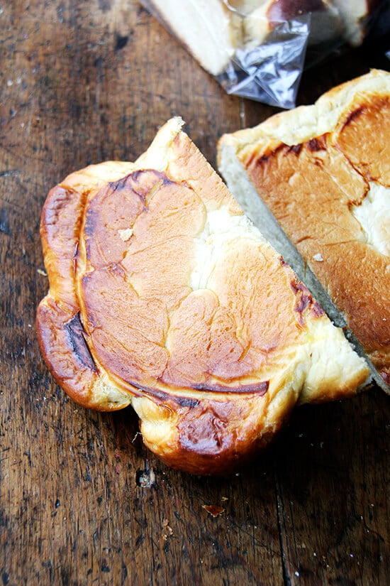 The under side of a baked loaf of challah bread. 