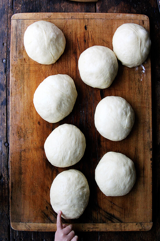 Challah bread dough balls all balled up. 