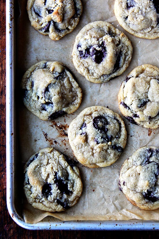 Just baked soft and chewy chocolate chip cookies.