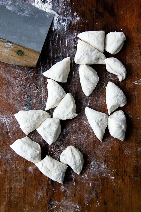 cutting up the dough