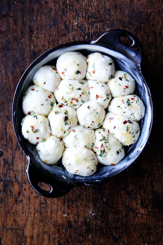 dough balls in pan