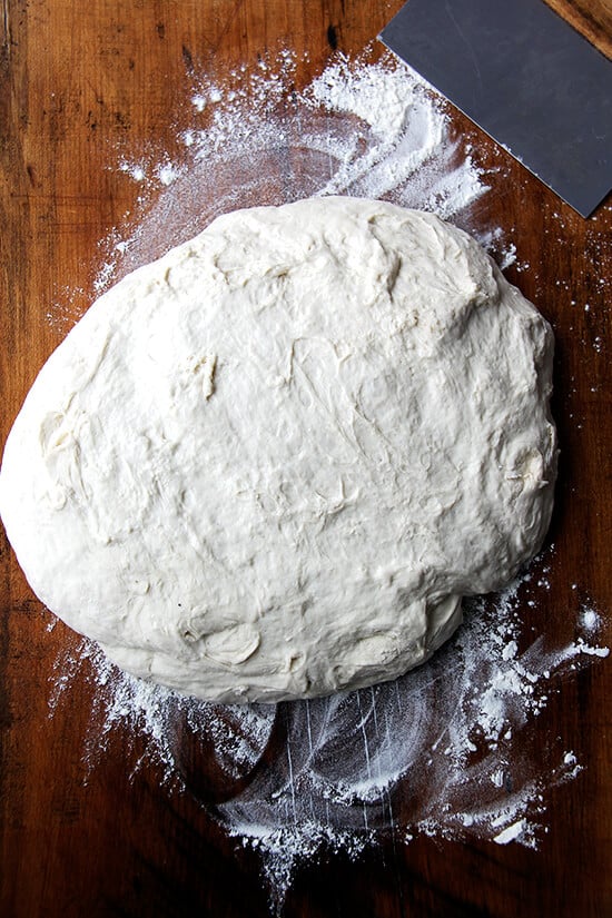 Bialy dough on a large board.