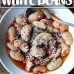 A bowl of slow cooker gigante beans.