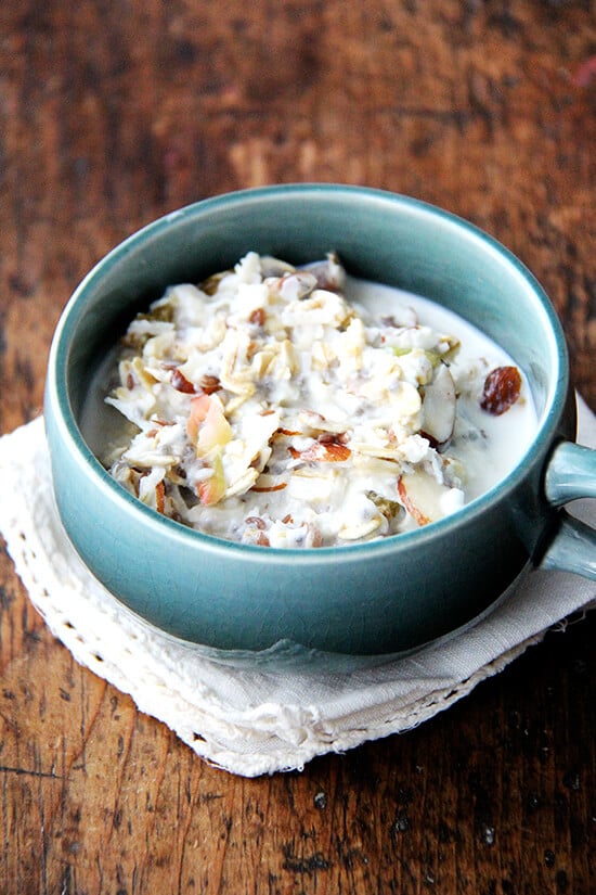 A bowl of Bircher muesli. 