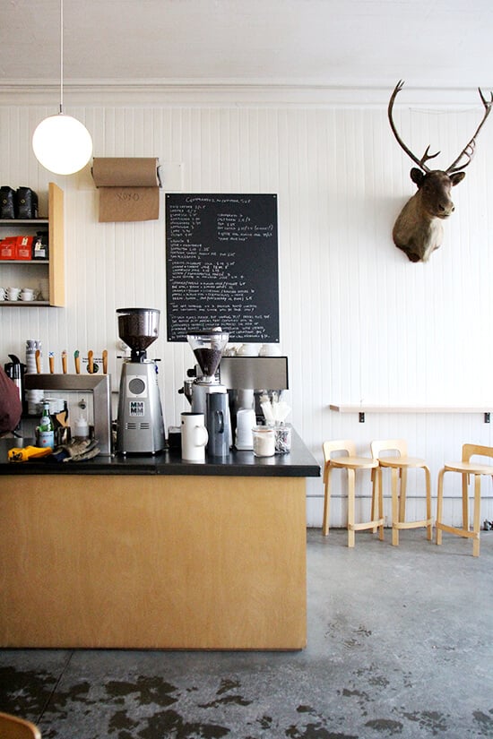 Vergennes Laundry is a wood-fired bakery located in a former laundromat in Vergennes, VT. This gem of a café is the kind of place you could lounge in all day, beginning with a latté and croissant, moving onto fresh-squeezed orange juice and cheddar-and-tarragon gougères, finishing with an espresso and chocolate crème fraîche truffle. Every bite will kindle dreams of opening up your own Vergennes Laundry, which your town so desperately needs. // alexandracooks.com