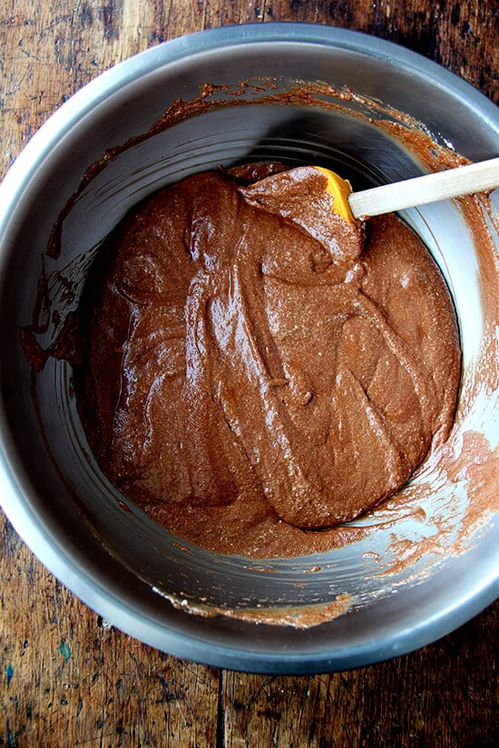 chocolate mousse, mixed in a large bowl