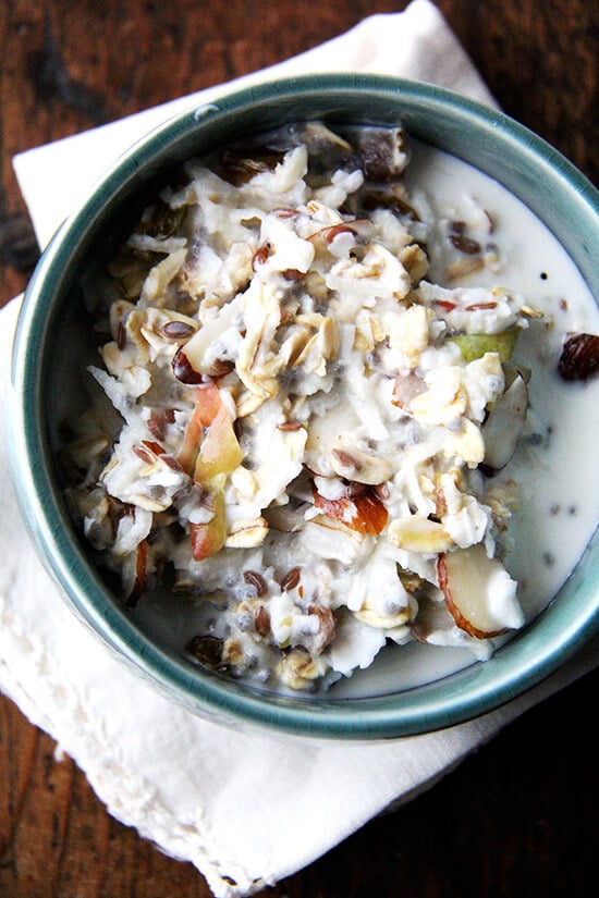 A bowl of Bircher muesli. 