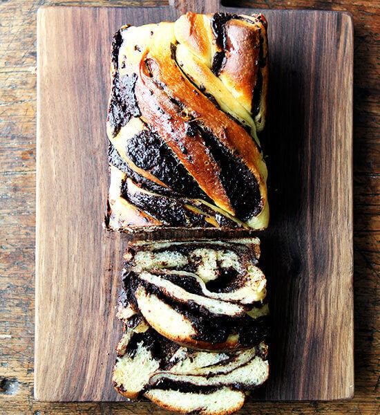 A board of orange-chocolate babka.