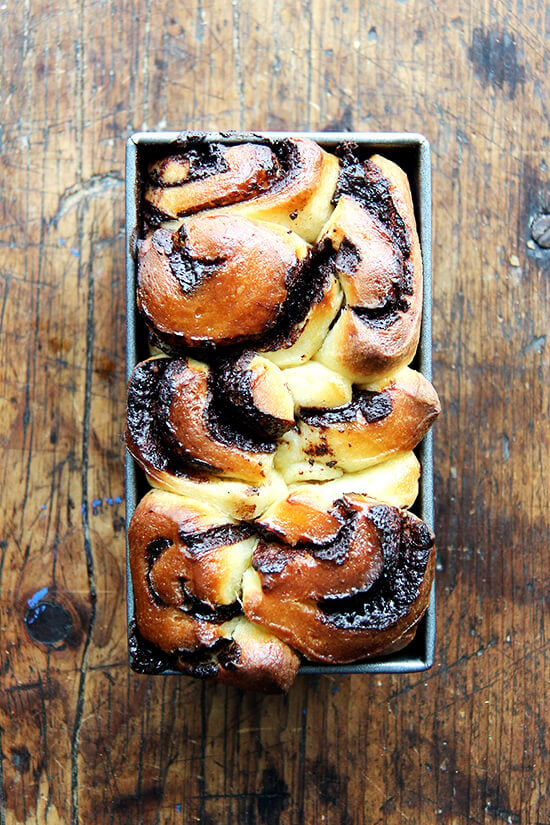 Mini loaf of babka made with the trimmings.