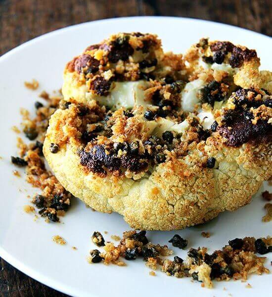 Whole Roasted Cauliflower With Fried Capers And Brown Butter Breadcrumbs Alexandra S Kitchen