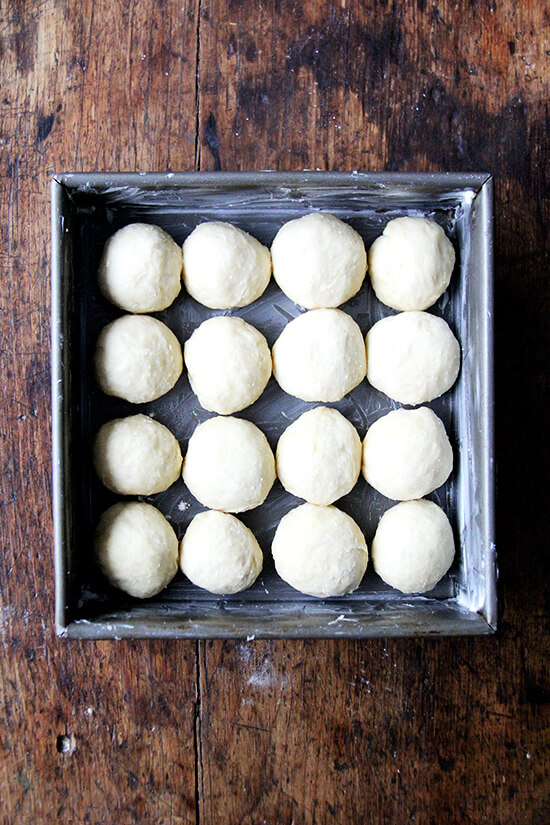 dough balls in pan
