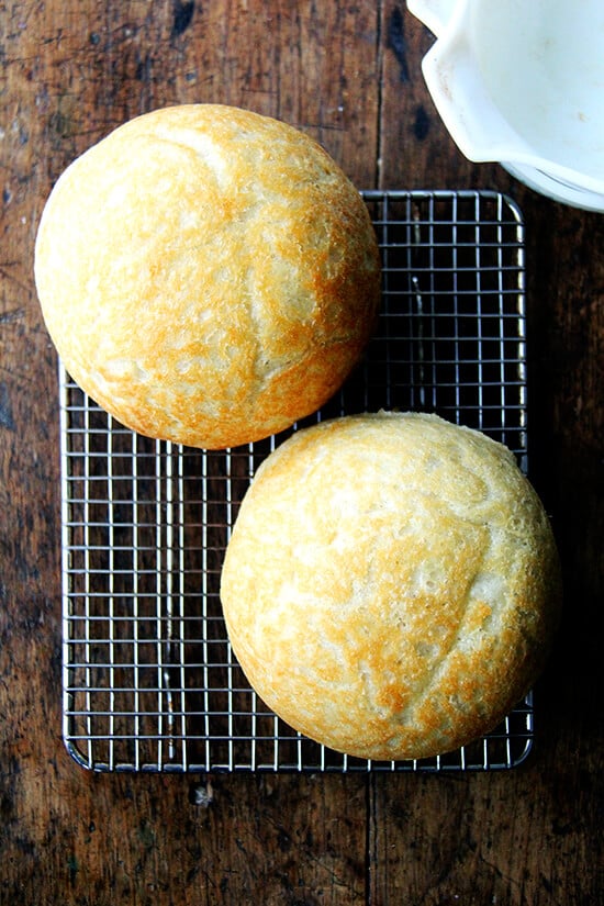just-baked peasant bread