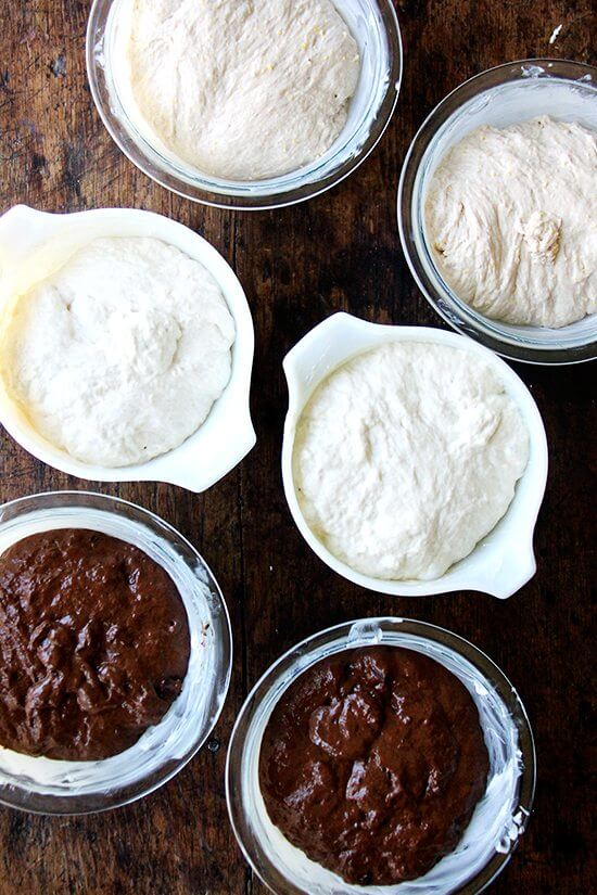 dough rising in peasant bread bowls