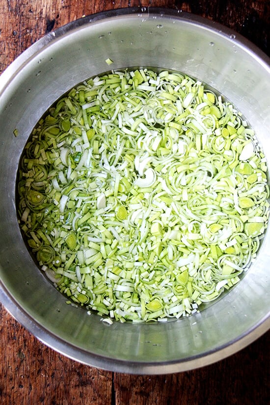 leeks, soaking