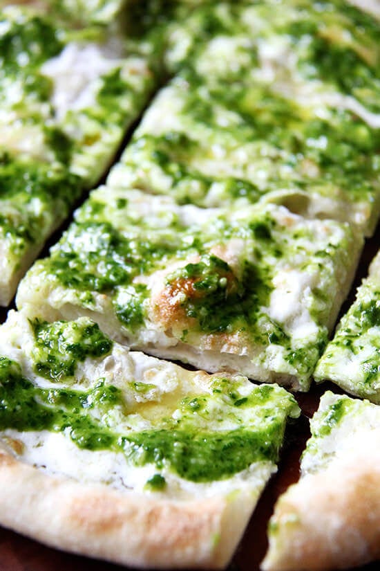 ramp green pesto and burrata pizza