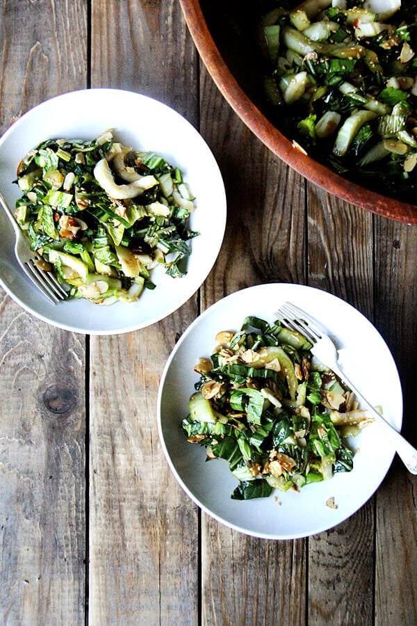 Bok choy salad in two salad bowls. 