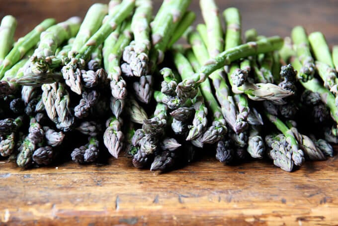 Asparagus on a board.