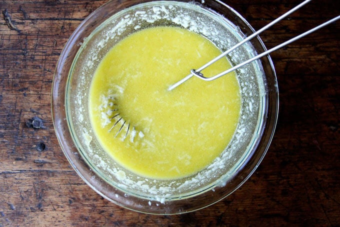 Salad dressing in a bowl.