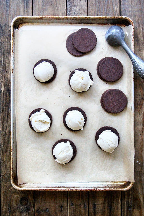 Even in soft-batch form, these ice cream sandwiches shine, their deep cocoa flavor permeating every bite, their yielding texture preventing the ice cream from squirting out the sides. Once assembled, these sandwiches benefit from a brief chilling in the freezer to set up, but as far as I can tell, there's no wrong way to eat ice cream's favorite cookie...or something like that? // alexandracooks.com