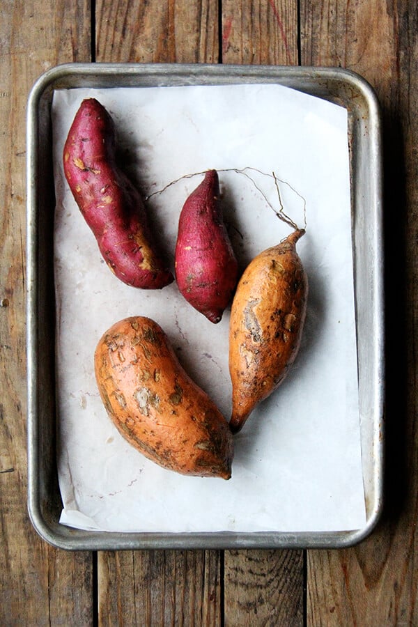 sweet potatoes on a sheet pan