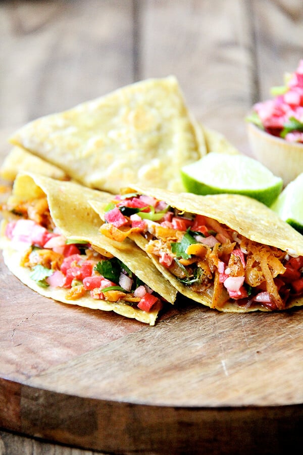 sweet potato tacos on a board