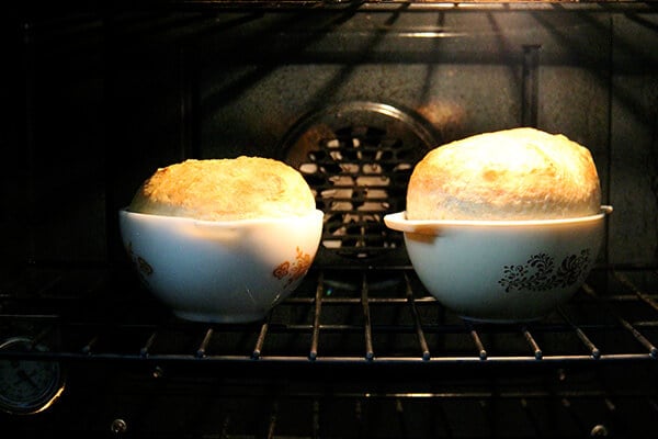baking bread in pyrex bowls in the oven