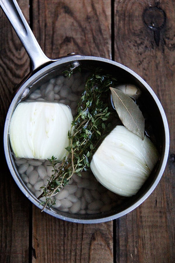 white beans covered in water