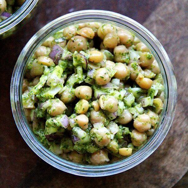 A jar of cilantro-lime chickpeas